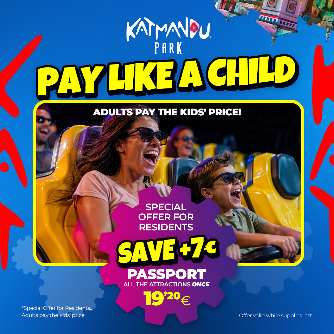 Katmandu Park Mallorca resident offer. Adults pay the child price and save more than €7 on the Passport ticket with access to all attractions.